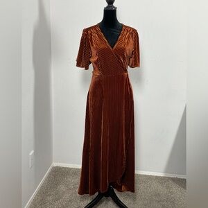 Simplee Rust-Colored Ribbed Tie Dress